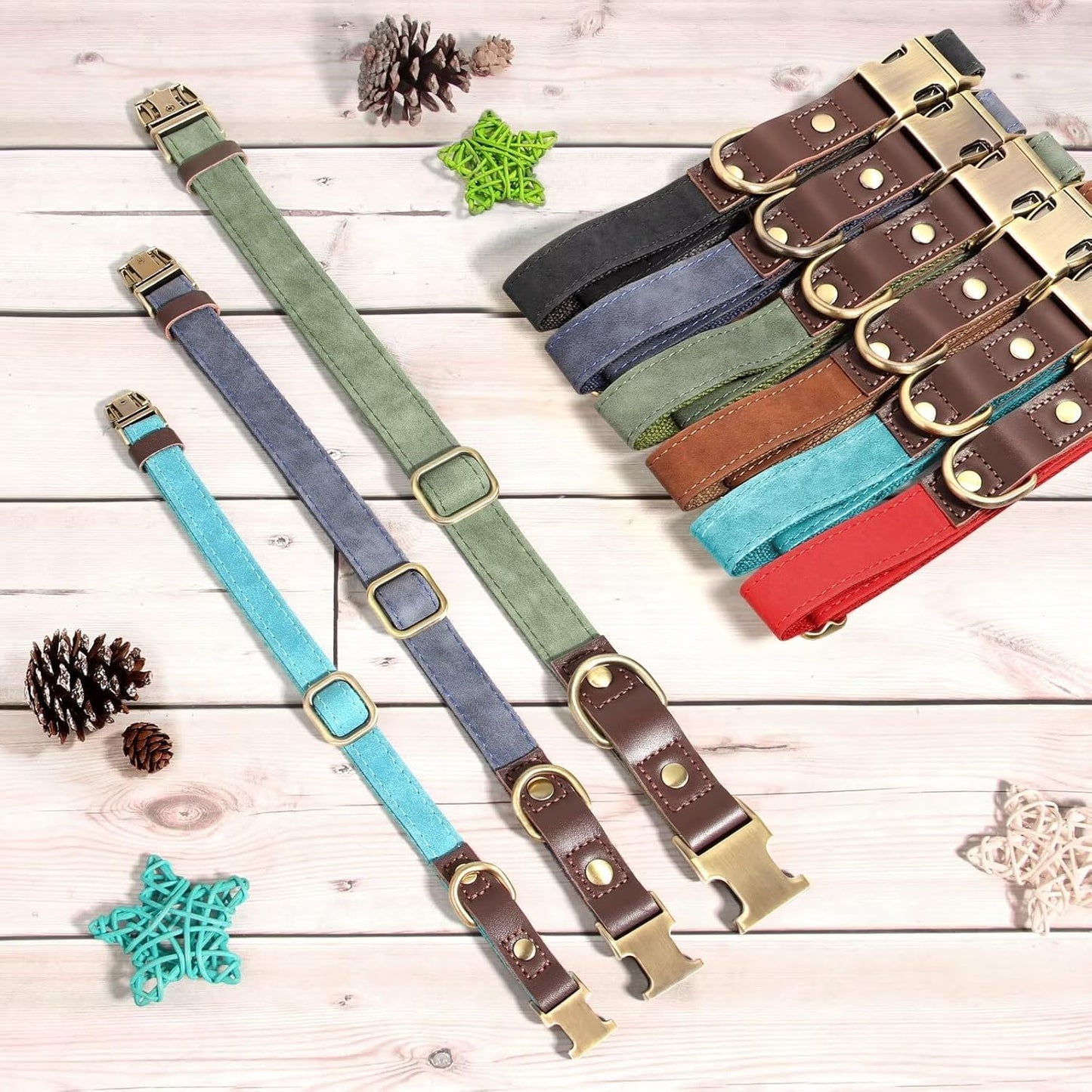 Didog Soft PU Leather Dog Collars for Medium Dogs,Classic Adjustable Dog Collars with Quick Release Metal Buckle,Easy Clean and Comfortable with Nylon Lining,Green,M Neck 13-19"