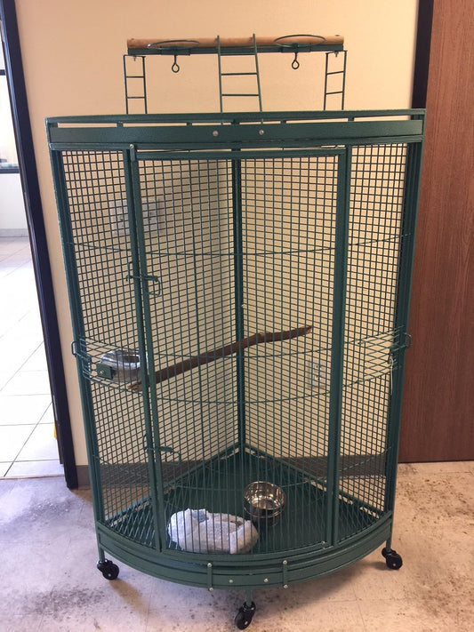 New Corner Open Playtop Parrot Bird Cage - 36” X 25” X 61”H - 4 Colors Available (Green Vein)
