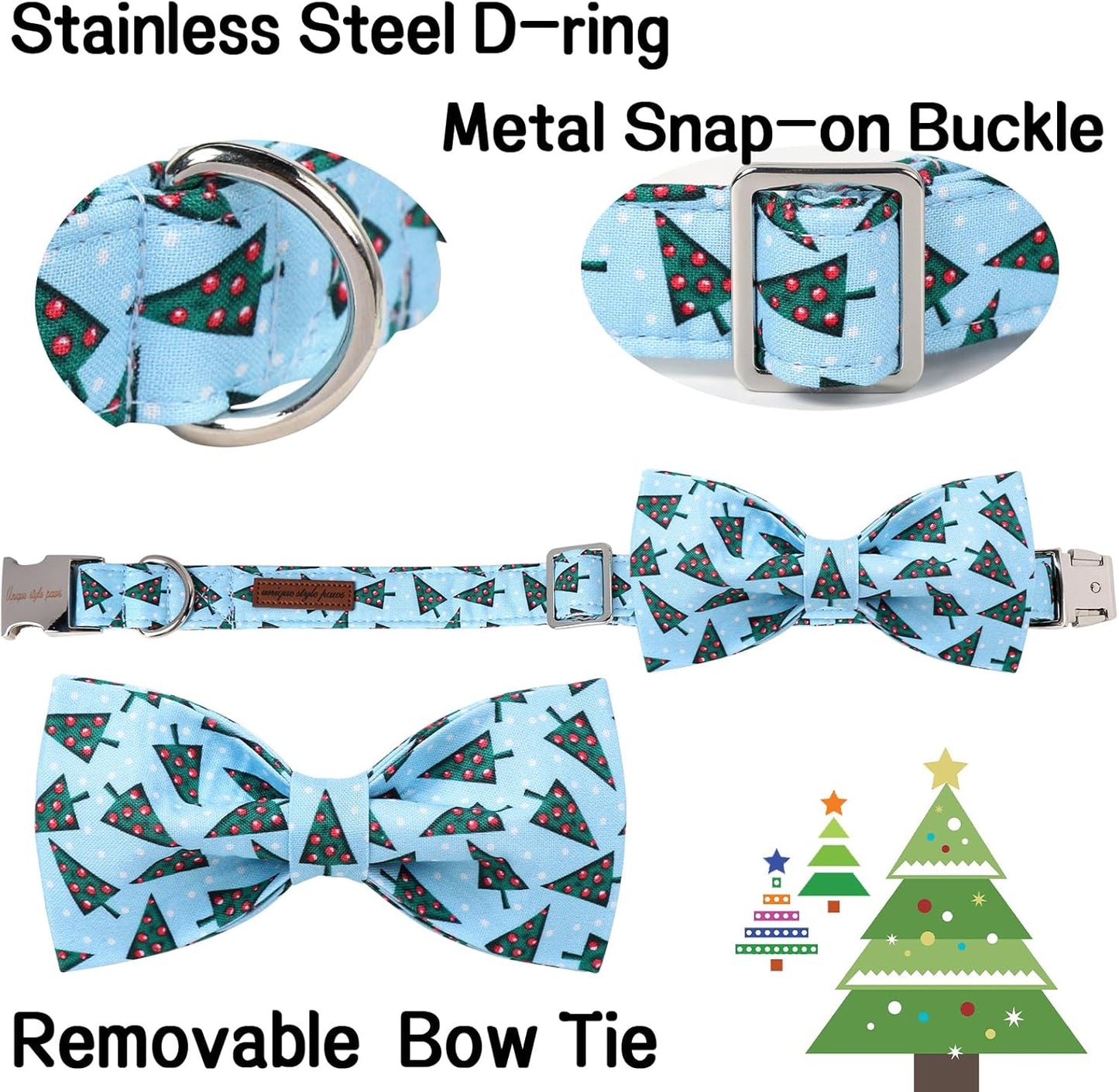 Unique Style Paws Christmas Day Dog Collar with Bow Christmas Tree Cotton Puppy Collars for Small Medium Large Dogs