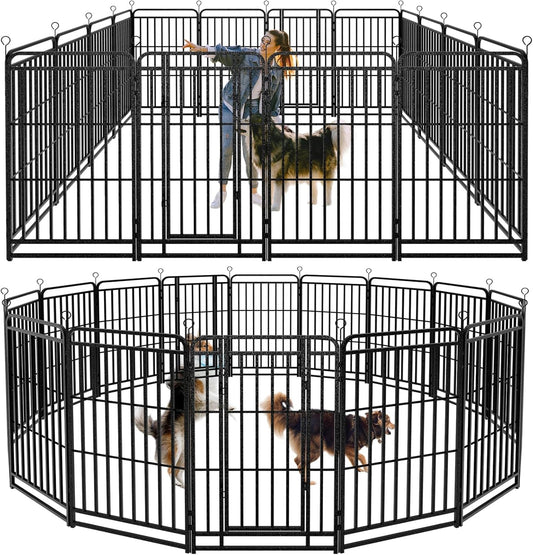 Dog Playpen Outdoor 16 Panels Heavy Duty Dog Fence 47" Height with Thick Pipe Anti-Rust with Doors Portable for RV Camping Yard, Total 36FT, 103 Sq.ft, Snowy Black