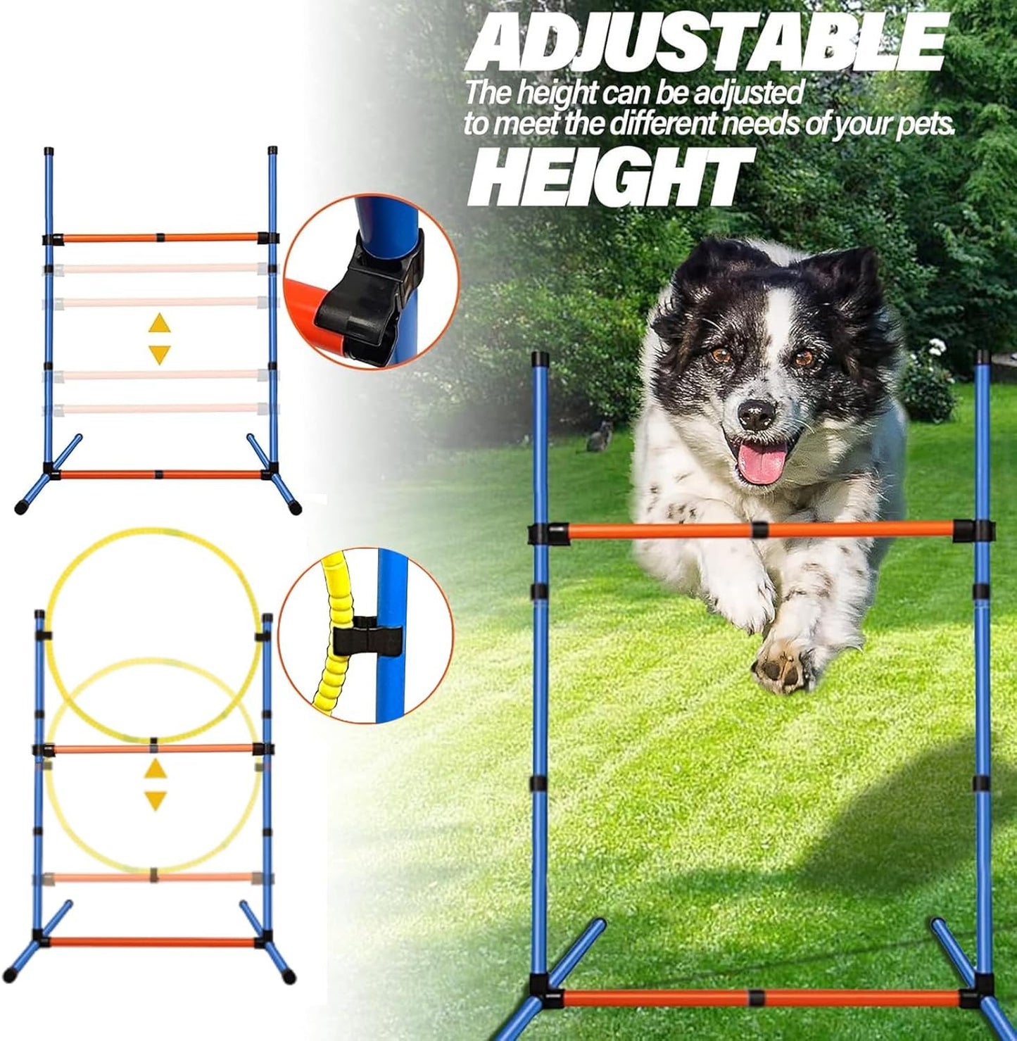 Dog Agility Equipment Set, Obstacle Courses Training Starter Kit Includes Adjustable High Jump Hurdle, Hoop, Weave Poles, Pause Box, Treat Pouch with Easy Carry Bag