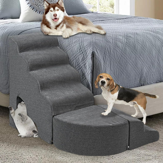 Update Stable Dog Stairs & Steps Ramps for High Beds 30 inches High Tall, LitaiL 6 Step Pet Stairs Steps for High Beds 30 inch Large Dogs, Non-Slip Dog Ramps for Small Dogs, Older Cat