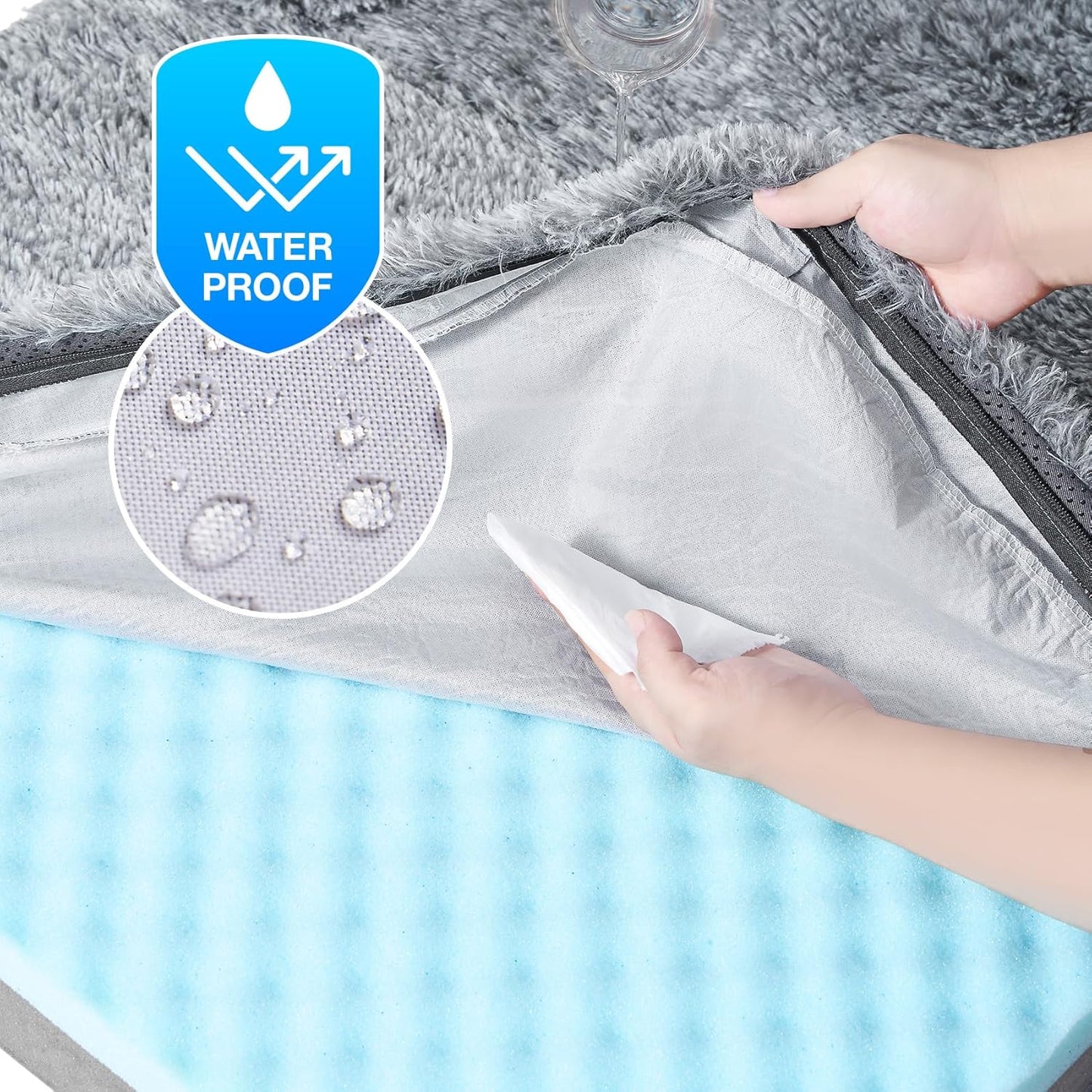 EHEYCIGA Foldable Dog Bed, Faux Fur Fluffy Dog Couch Bed, Orthopedic Calming Memory Foam Pet Bed for Small Dogs, Washable Soft Warm Pet Sofa Bed with Non-Slip Bottom, Grey, 40"x30"x6"