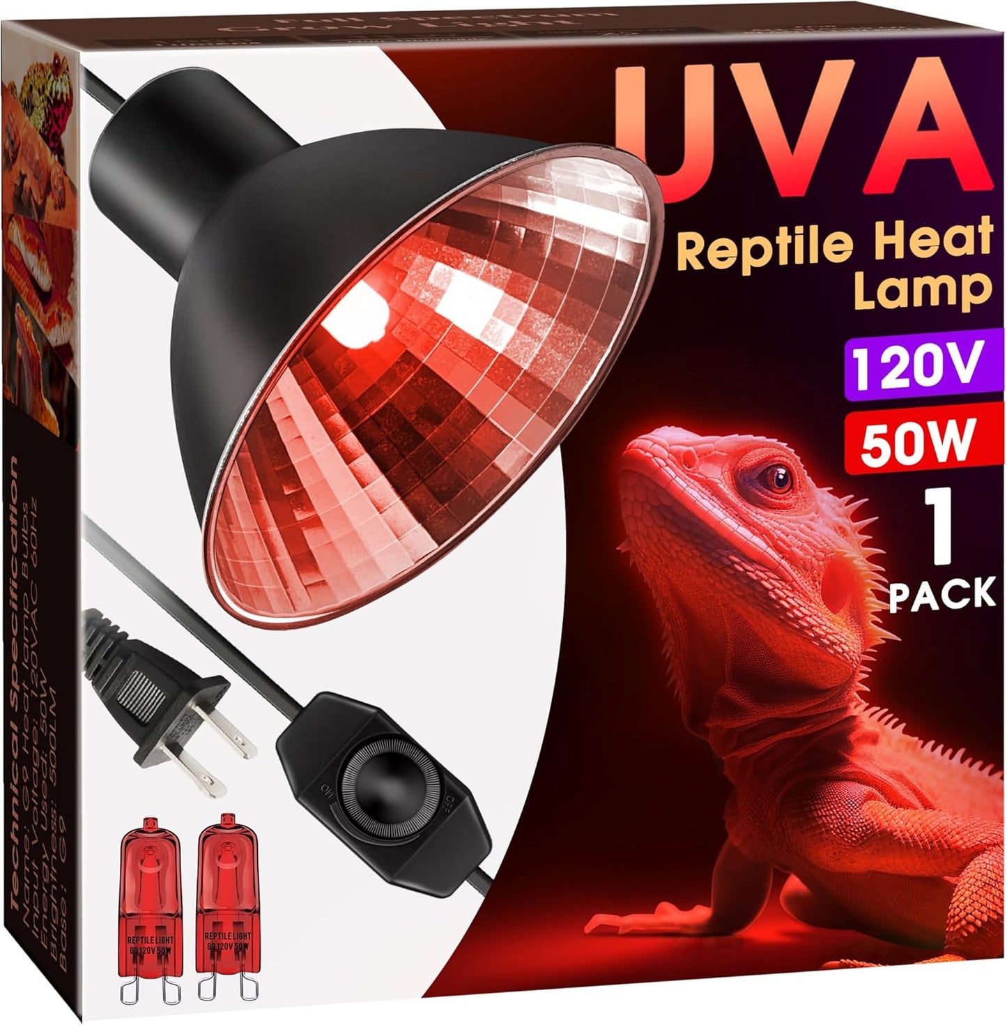 Briignite Reptile Heat Lamp Red, Reptile Night Lamp 50W, G9 Heat Bulb & Dome Reptile Light Fixture, Aluminum Reflector, Dimmable Heat Lamp for Chicken Turtle Snake Gecko Lizard, 1 Pack