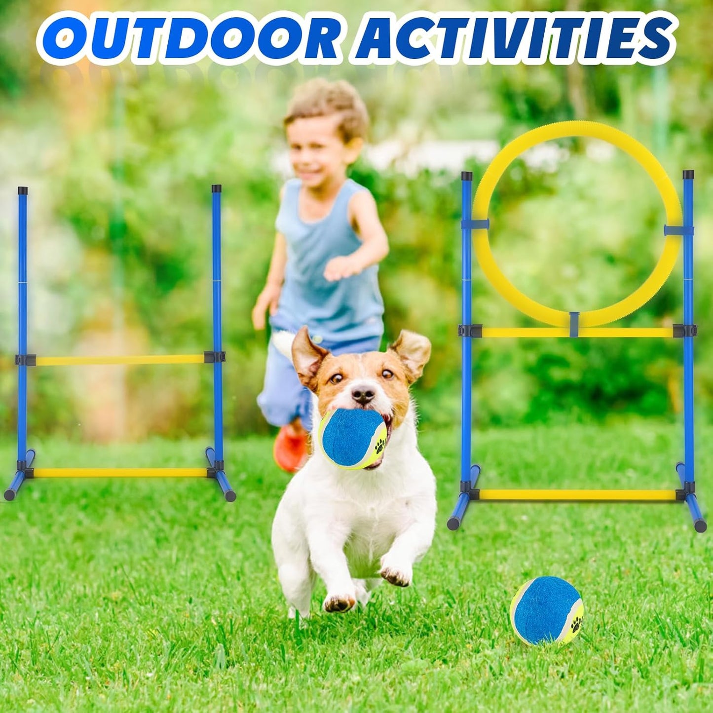 Dog Agility Training Equipment, Dog Agility Course Backyard Set, Pet Outdoor & Indoor Obstacle Course, with Agility Hurdle, Jump Ring, Toy Balls and Storage Bag