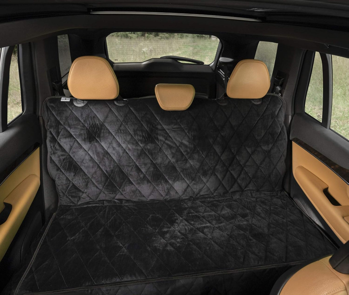 Plush Paws Products Velvet Rear Car Seat Protector w/o Hammock | Washable & Waterproof Back Seat Dog Cover for Car, Truck, & SUV | Nonslip, Tear Resistant Pet Seat Cover | X-Large Charcoal