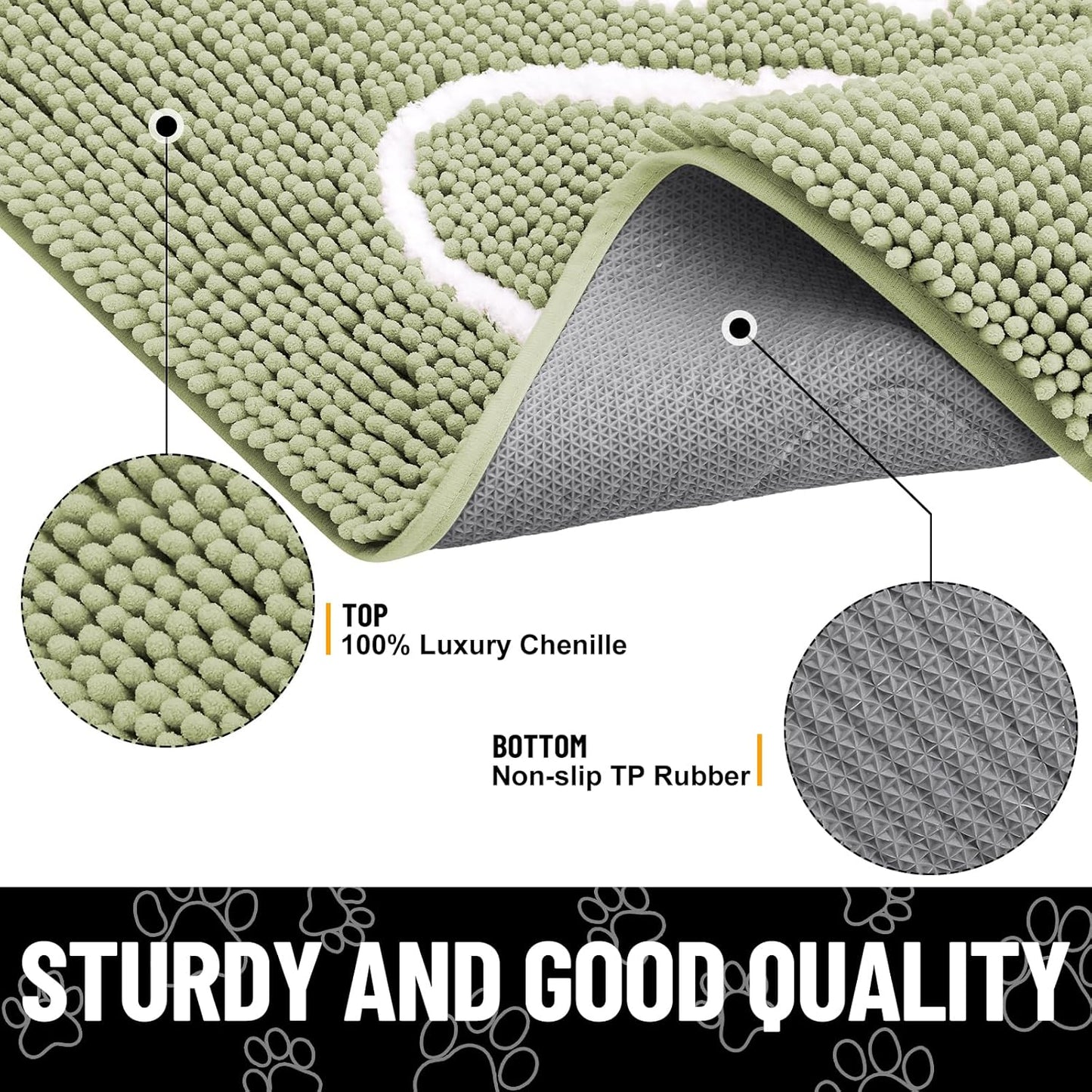 Smiry Dog Door Mat for Muddy Paws, Absorbent Dirt Trapper Non Slip Quick Dry Washable Chenille Mat for Mud Dogs, Entry Rug for Indoor and Outdoor (47x32 Inches, Sage Green)