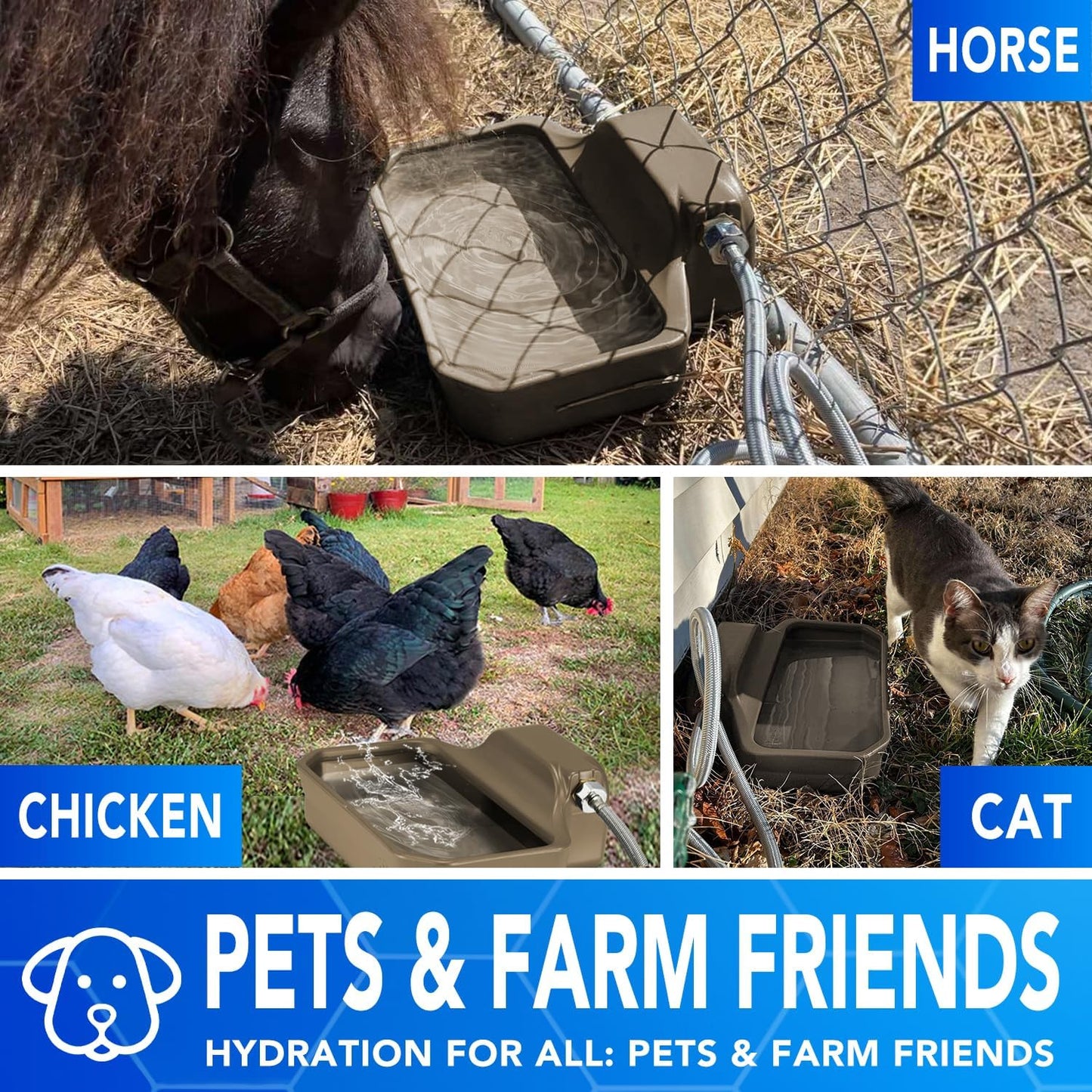 Automatic Dog Water Bowl Dispenser 1 Gallon - Outdoor Pet Water Bowl Feeder for Dogs, Livestock, Chicken - Auto Fill - Food Grade Material - Easy to Install - Brown