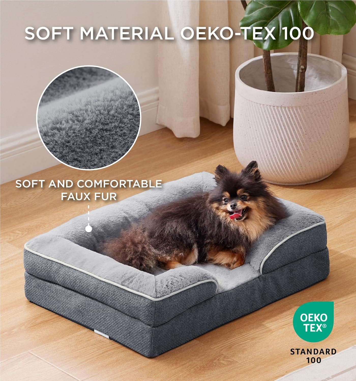 Made4Pets Orthopedic Dog Bed for Small Dogs, Supportive Foam Small Pet Bed Sofa with Washable Removable Cover, Waterproof Dog Couch Bed, Non-Slip Bottom and Egg-Crate Foam, Grey