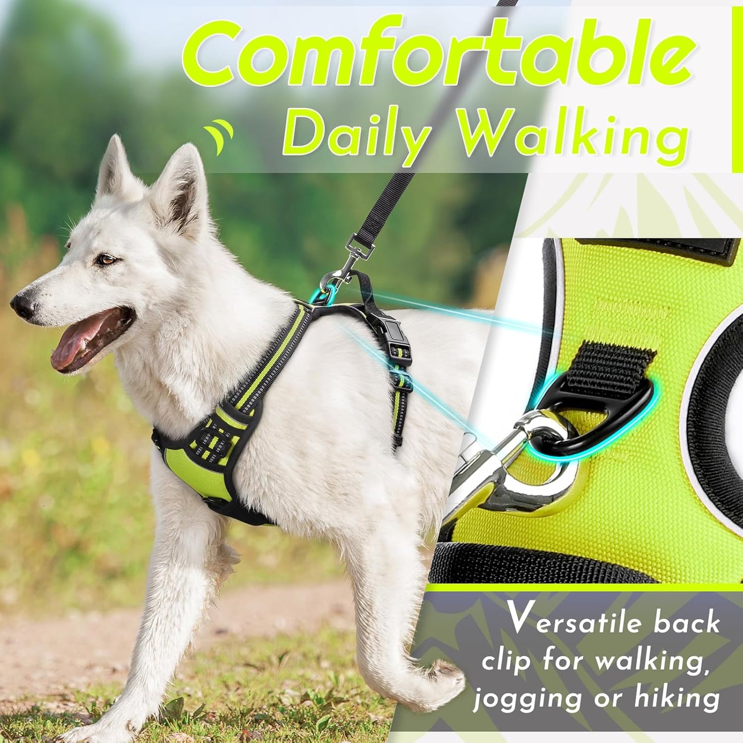 Eagloo Dog Harness Small Sized Dog, No Pull Service Vest with Reflective Strips and Control Handle, Adjustable and Comfortable for Walking, No Choke Pet Harness with 2 Metal Rings, Green, S