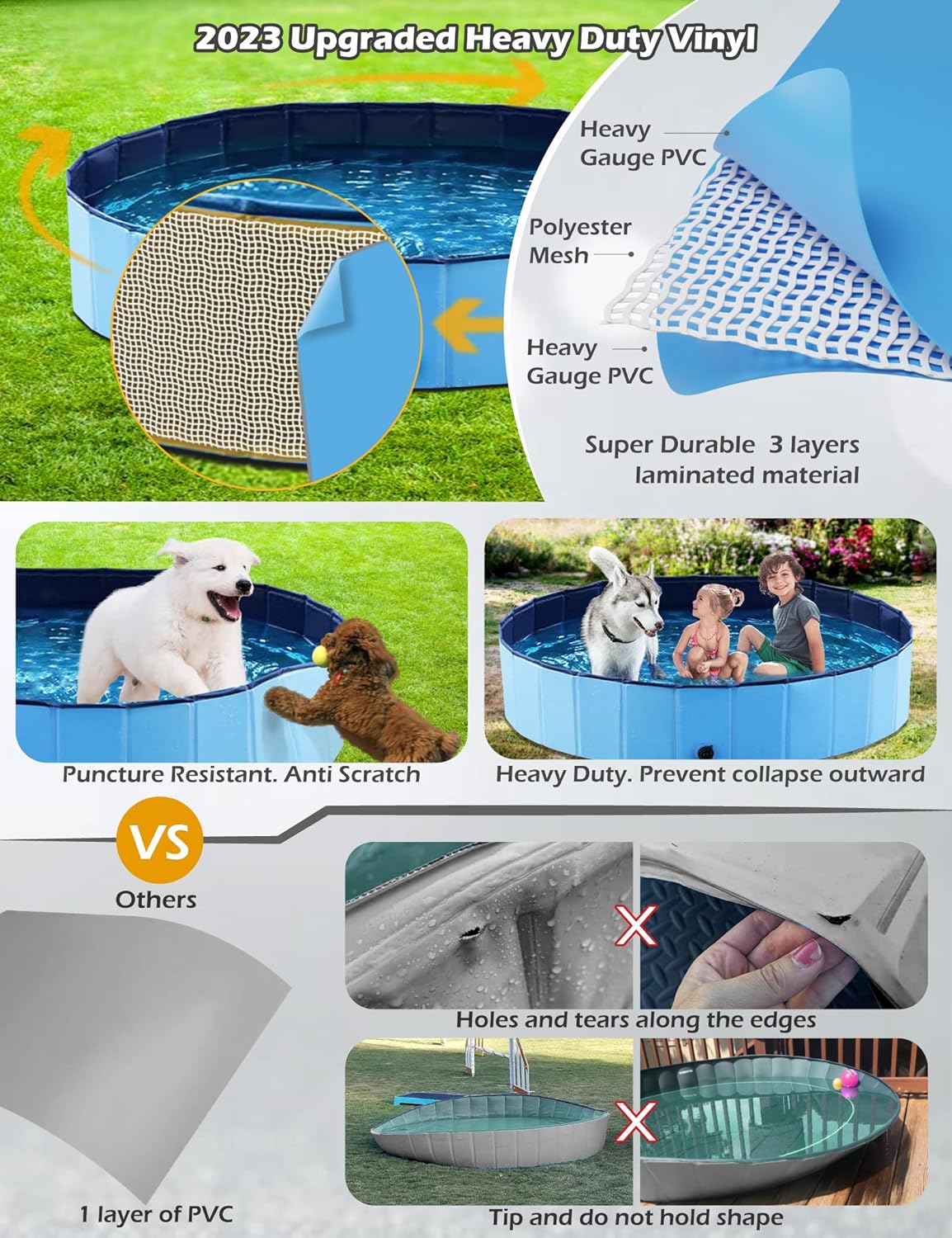 Jasonwell Foldable Dog Pet Bath Pool Collapsible Dog Pet Pool Bathing Tub Kiddie Pool Doggie Wading Pool for Puppy Small Medium Large Dogs Cats and Kids 63" Blue