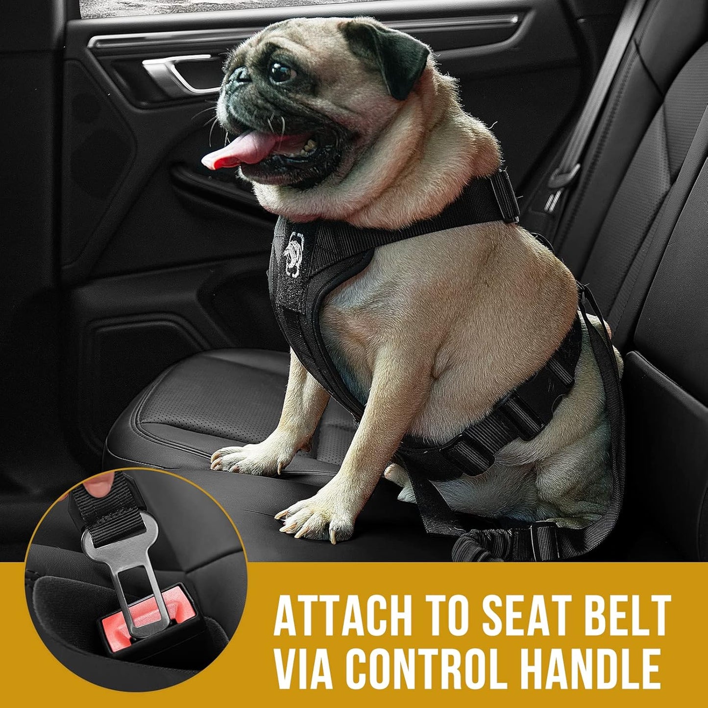 OneTigris Dog Safety Vest Harness, REX Car Use Dog Harness Adjustable Pet Harness with Leash for Medium Large Dogs(Black,M)