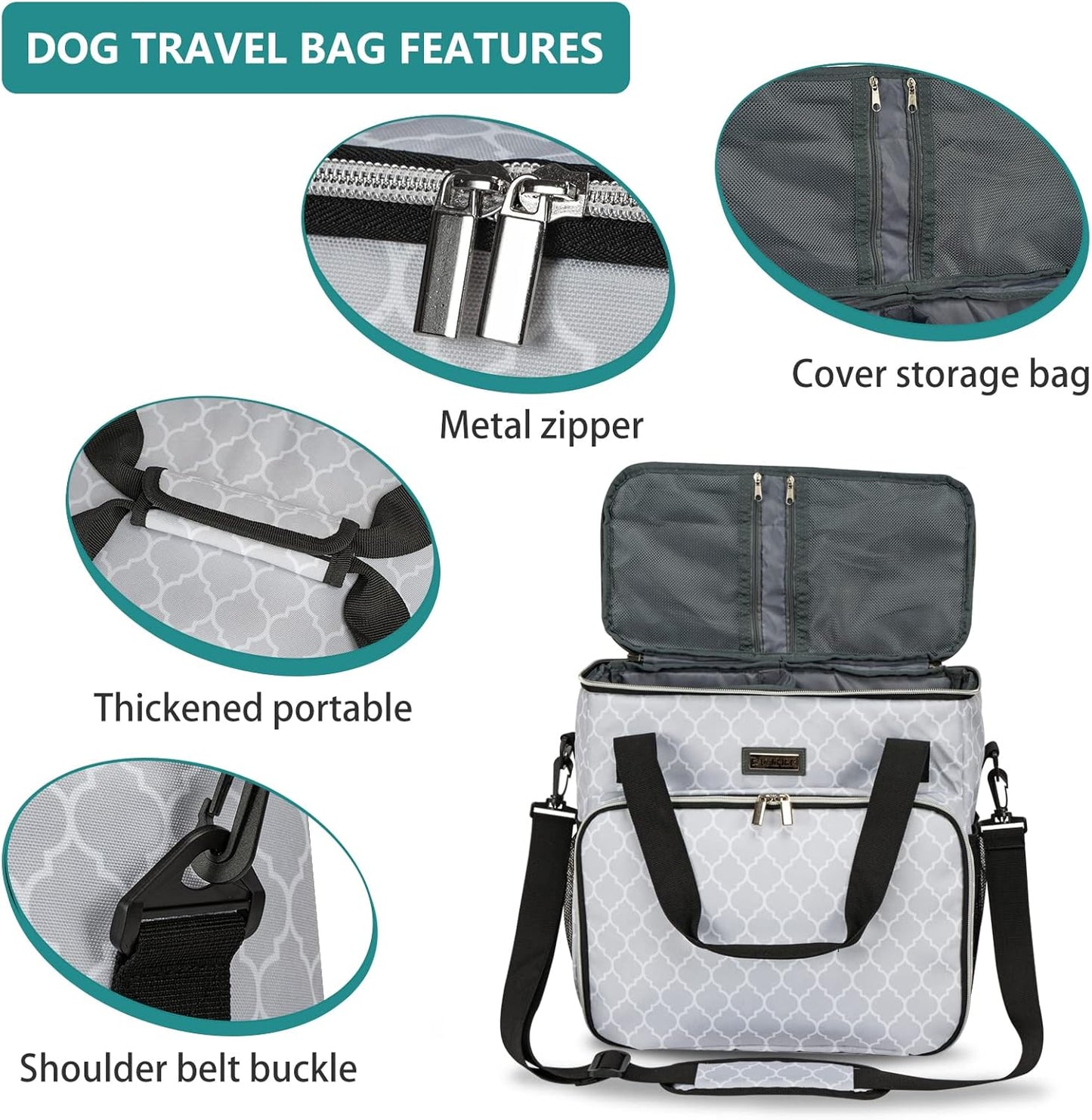 BAGLHER Dog Travel Bag, Pet Travel Bag (ALL Pet Travel Supplies), With 2 Pet Food Containers and 2 Collapsible Silicone Bowls; Essential Kits for Pet Travel DLwhite