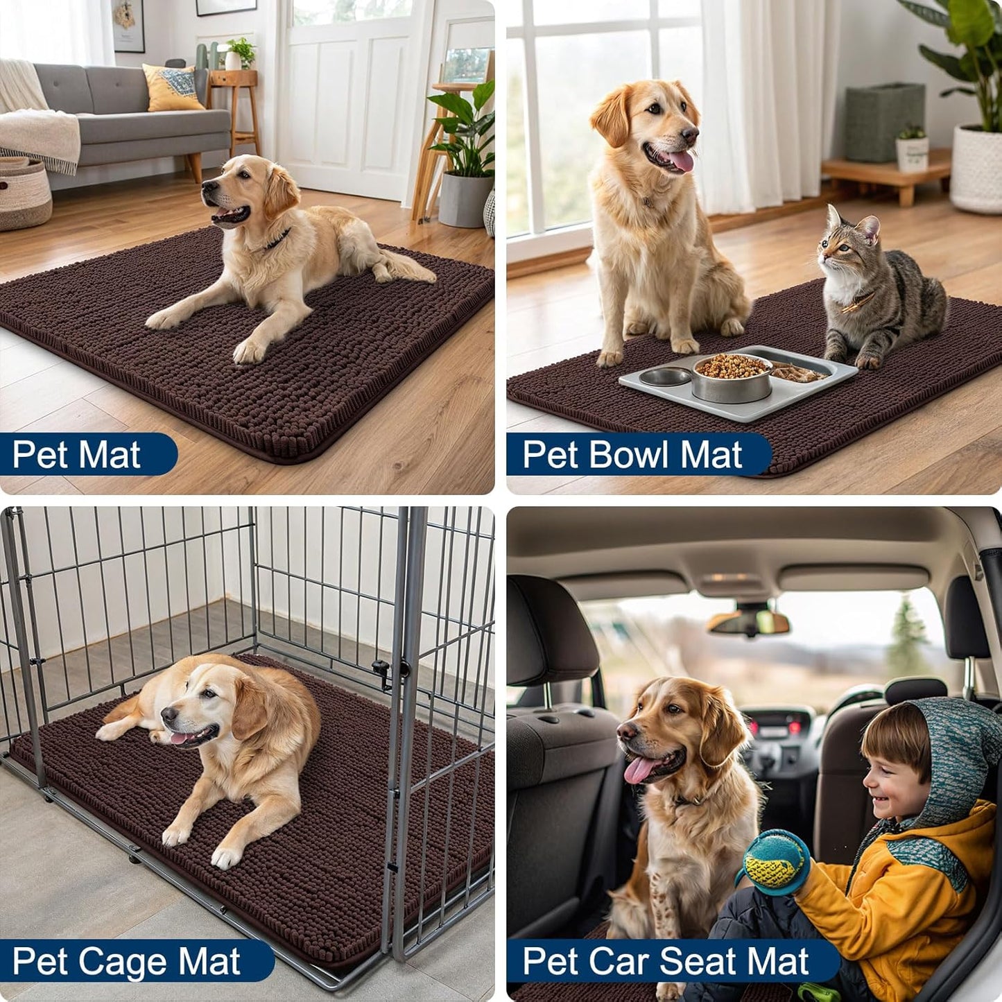 Smiry Dog Door Mat for Muddy Paws 30x20, Absorbs Moisture and Dirt Doormat, Non-Slip Washable Quick Dry Chenille Front Door Mat Indoor Entrance, Entryway Carpet for Inside Floor, Brown