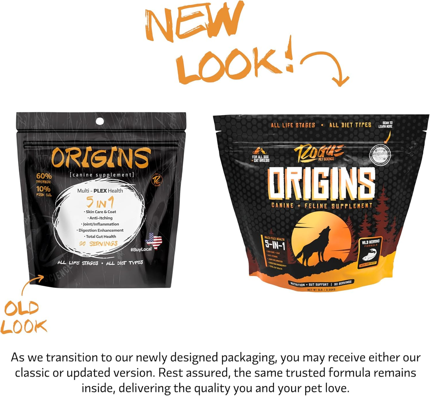 Origins 5-in-1 Dog Supplement - Powdered Food Topper w/Natural Omega 3 Fish Oil - Supports Healthy Digestion, Skin, and Coat - Helps Reduce Itching & Joint Inflammation (5 lbs)