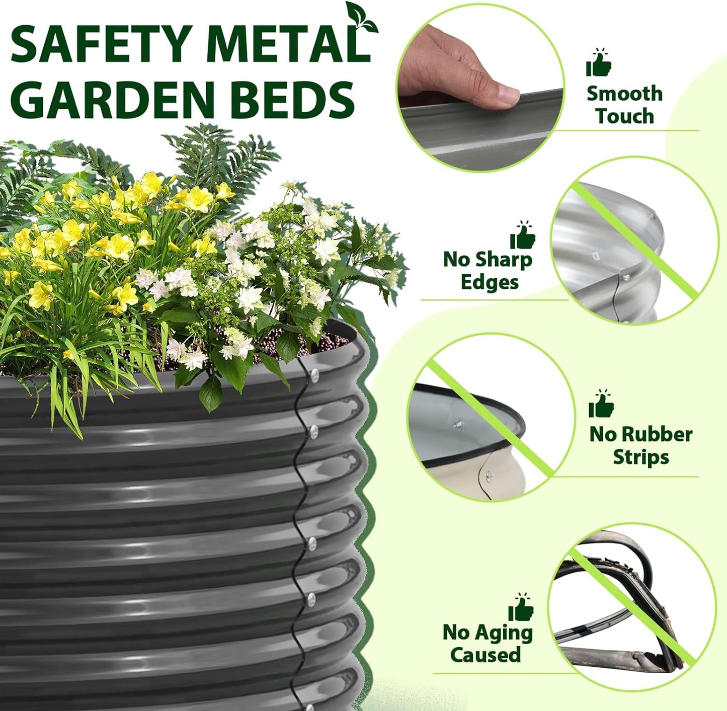A ANLEOLIFE 8X4X2 ft Galvanized Raised Garden Beds Outdoor, Oval Large Metal Deep Root Planter Box for Planting Vegetables Flowers Herb, Anti-Rust & Easy-Setup, Quartz Grey