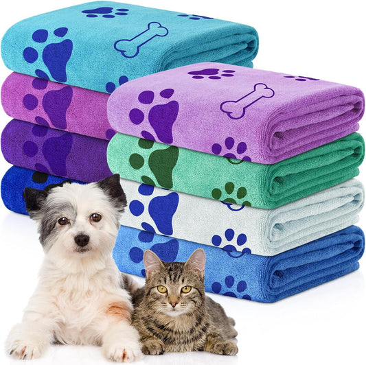 Chumia 8 Pcs Dog Towels for Drying Dogs Cats Pet Towels Bulk Puppy Microfiber Quick Drying Paw Bath Bathing Supplies Absorbent for Medium Pets(Classic Color,18 x 28 Inch)