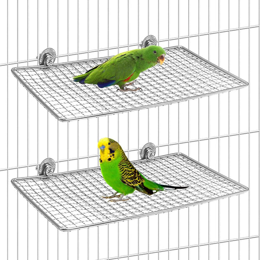 BNOSDM 2 Pack Bird Perch Platform 7.8x5.9in Stainless Steel Birds Perches Parrot Shelf Training Stand Small Animals Cage Accessories for Parakeets, Budgies, Conures, Cockatiels, Lovebirds (L)