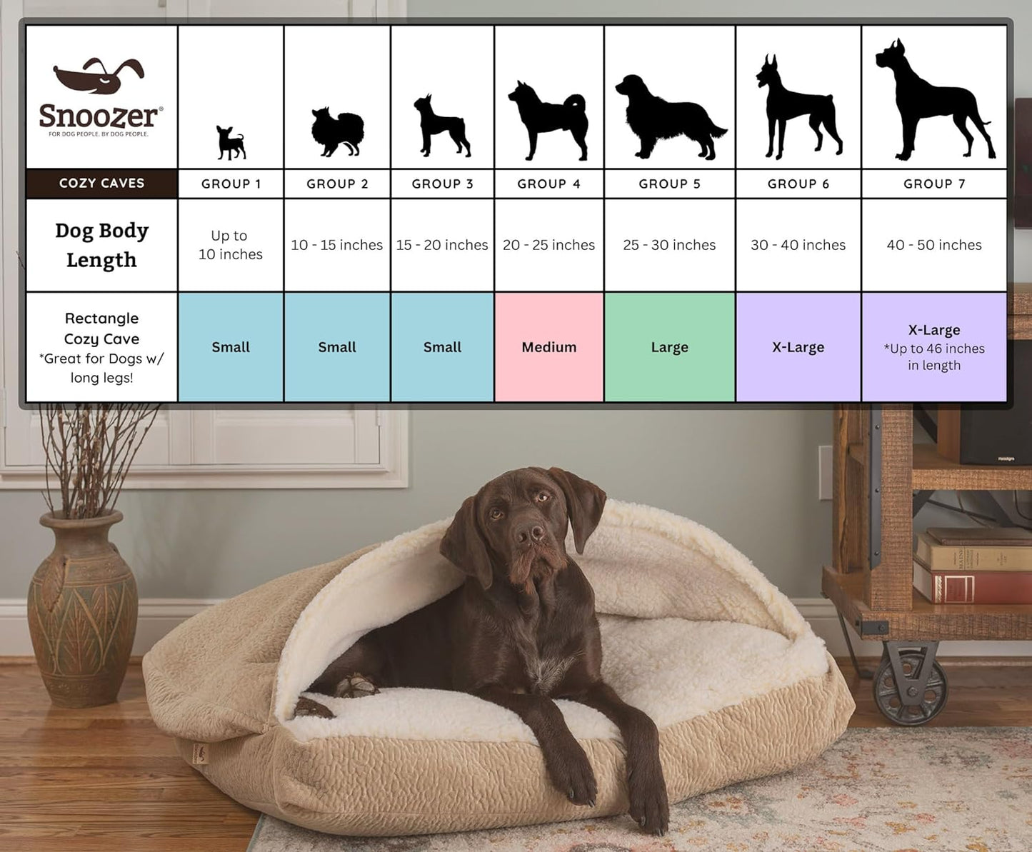 Snoozer Pet Products Luxury Rectangle Cozy Cave Dog Bed with Microsuede, Showdog Collection, Large, Merlin Pewter