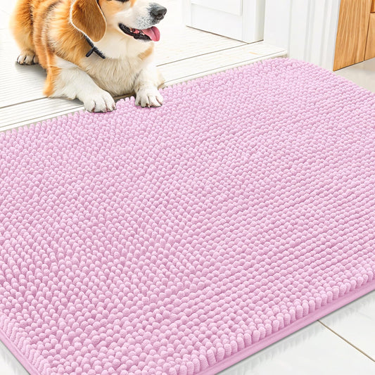 Smiry Dog Door Mat for Muddy Paws 30x20, Absorbs Moisture and Dirt Doormat, Non-Slip Washable Quick Dry Chenille Front Door Mat Indoor Entrance, Entryway Carpet for Inside Floor, Pink