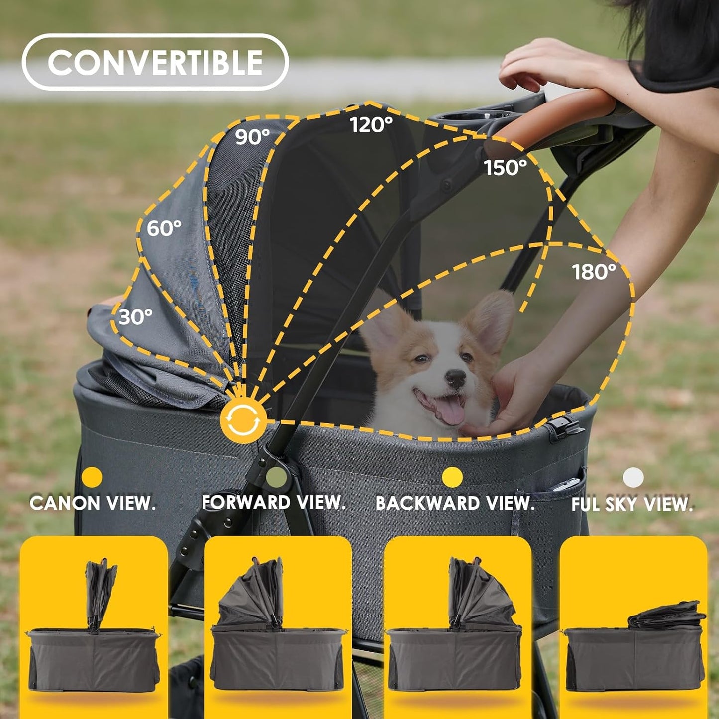 3 in 1 Pet Stroller with Removable Carrier, Folding Stroller for Small/Medium Dogs and Cats, Waterproof, All-Terrain, with Sun Shades, Car Seat