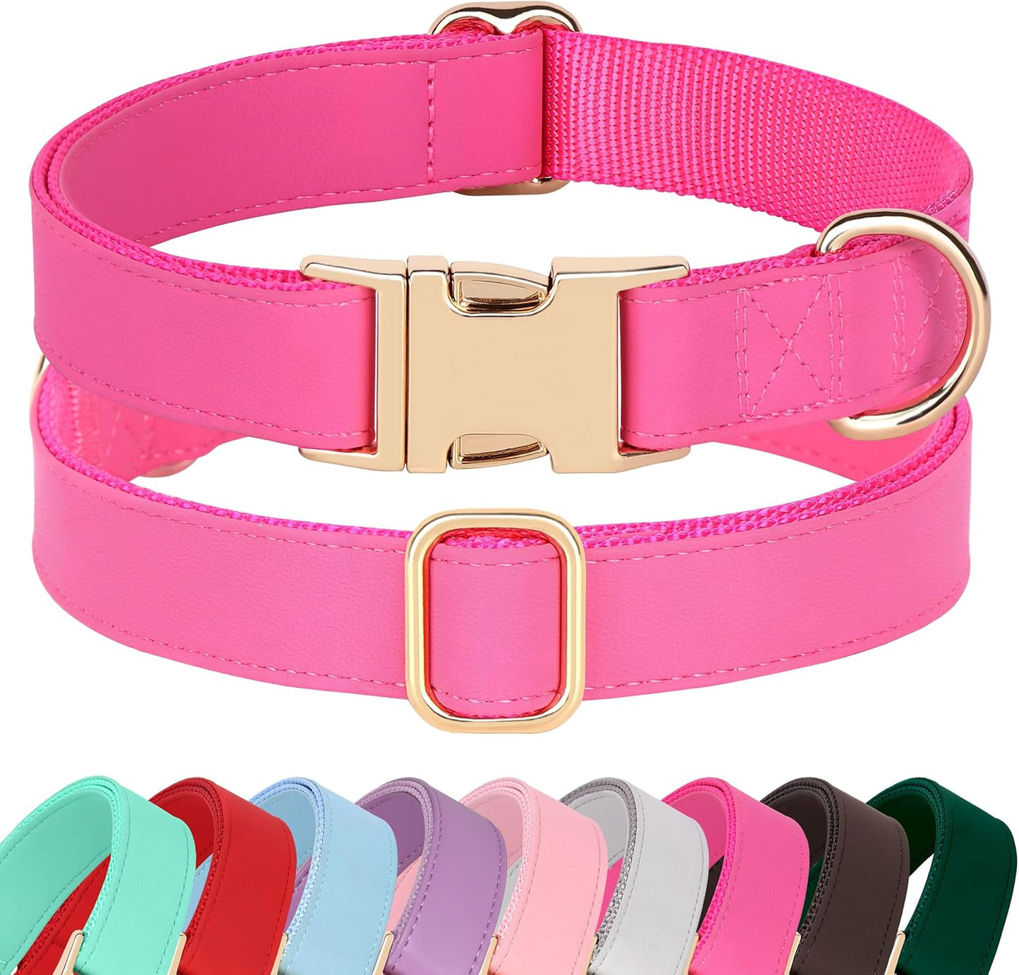 PET ARTIST Soft PU Leather Dog Collar, Bright & Stylish Hot Pink Dog Collar Girl with Quick Release Rose Metal Buckle, Nylon Padded Durable Pet Collars Adjustable for Small Dogs, Neck Fit 9-14"