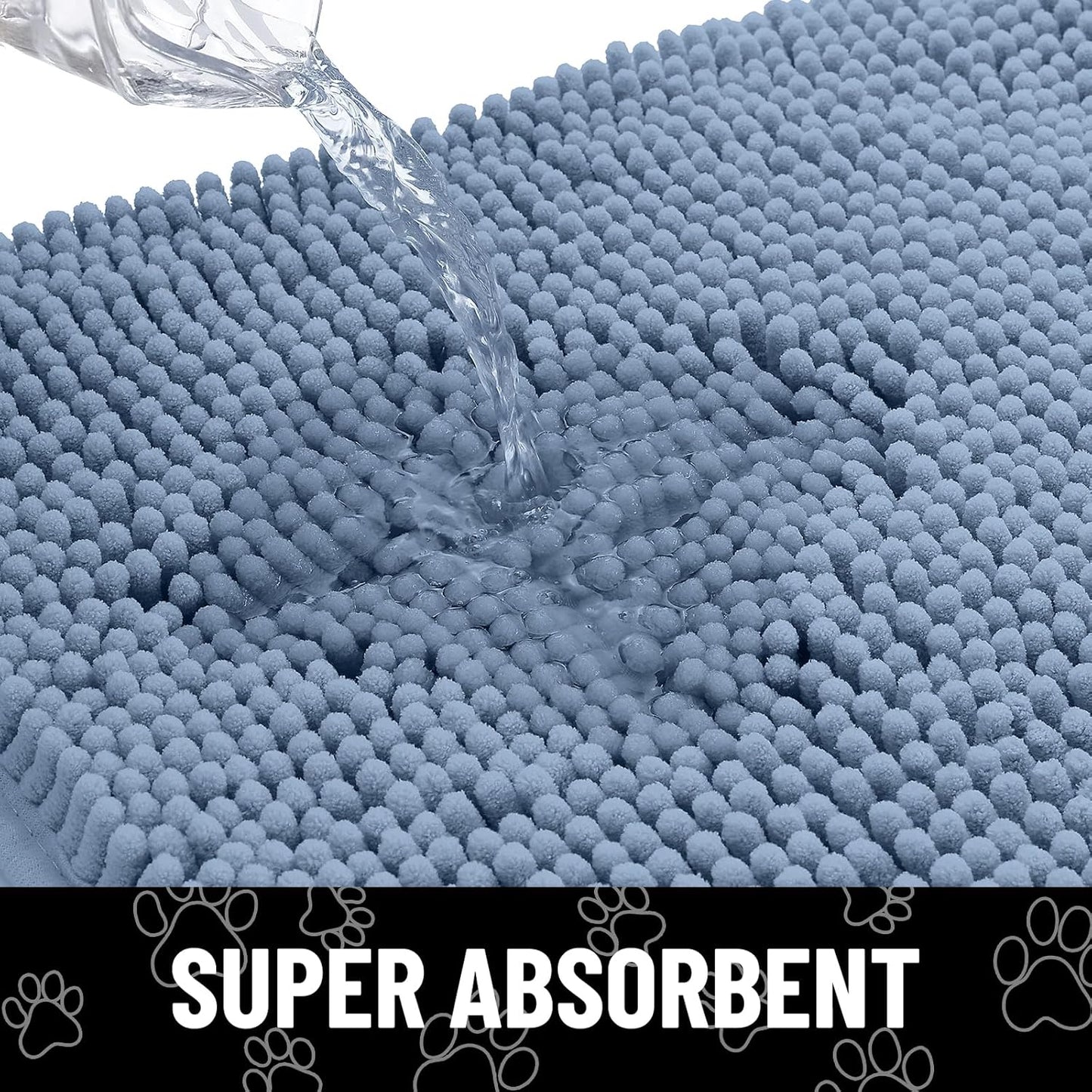 Smiry Dog Door Mat for Muddy Paws, Absorbent Dirt Trapper Non Slip Quick Dry Washable Chenille Mat for Mud Dogs, Entry Rug for Indoor and Outdoor (36x24 Inches, Airy Blue and White)