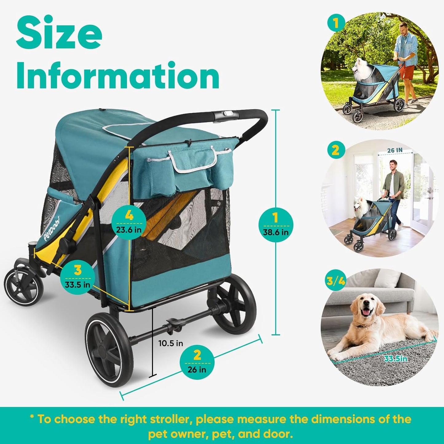 Petbobi Dog Stroller for Medium Dogs - Easy Fold Dual Entry Pet Stroller with One-Foot Brake, All Terrain Wagon Cart with Large Air Mesh, Ideal for Large Senior Pets up to 80 lbs, Green