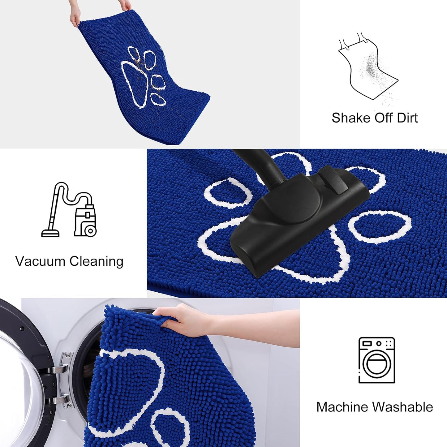 Smiry Dog Door Mat for Muddy Paws, Absorbent Dirt Trapper Non Slip Quick Dry Washable Chenille Mat for Mud Dogs, Entry Rug for Indoor and Outdoor (30x20 Inches, Royal Blue)