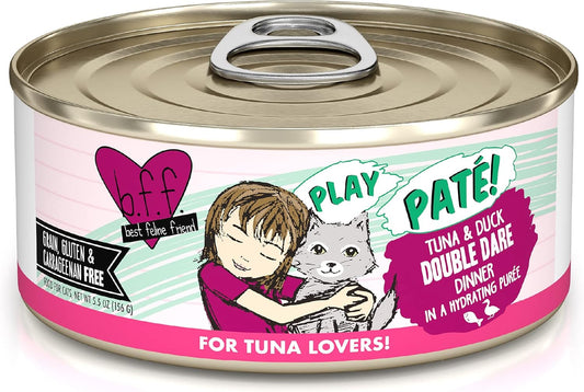 Weruva B.F.F. Play - Best Feline Friend Paté Lovers, Aw Yeah!, Tuna & Duck Double Dare with Tuna & Duck, 5.5oz Can (Pack of 8)