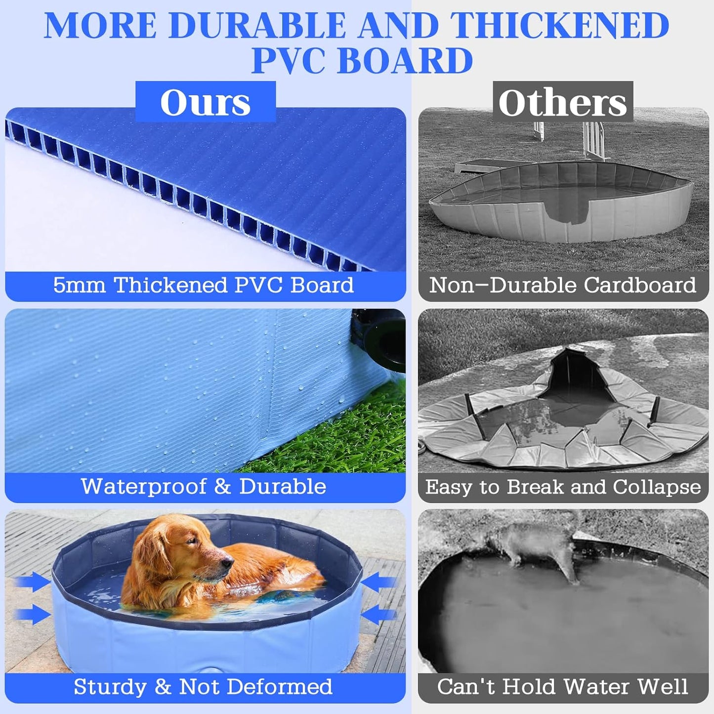 Foldable Dog Bath Swimming Pool Plastic Kiddie Pool Professional Tub Collapsible Grooming Bathtub for Pets Kids Baby and Toddler, 97 x 12 Inches Blue