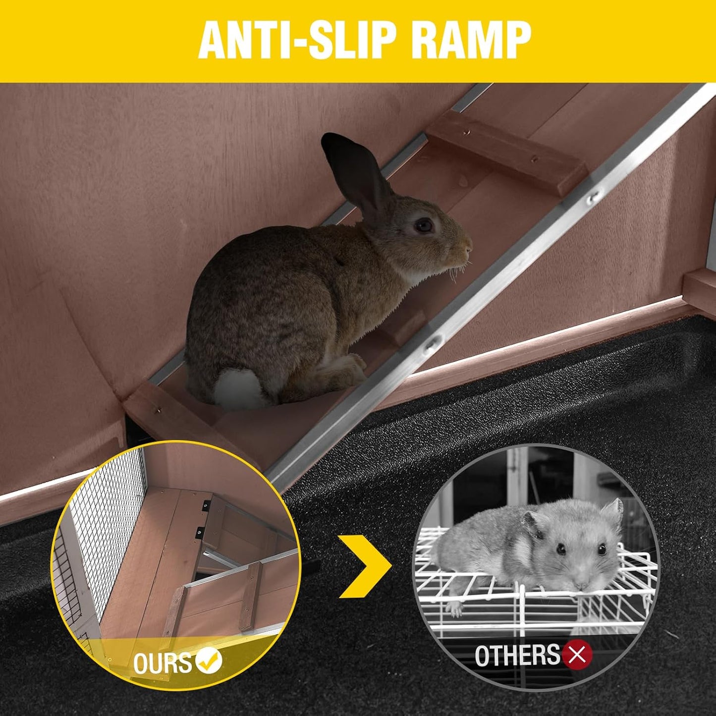 Aivituvin Rabbit Hutch Indoor, Bunny Cage with Wheels, 2-Story Design, 2 Deep Trays, Anti Slip Ramp, Ideal for Small Animals - Brown