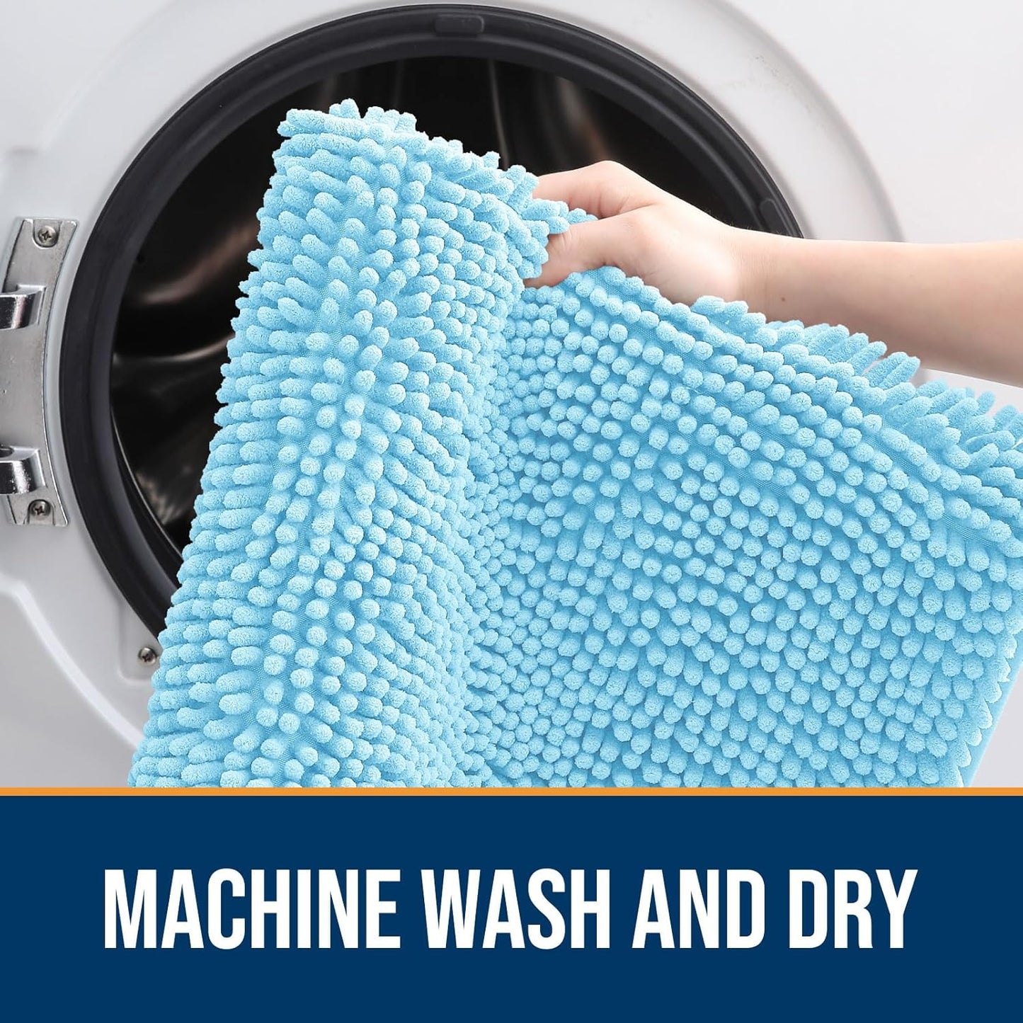 OLANLY Dog Door Mat for Muddy Paws 59x20, Absorbs Moisture and Dirt, Absorbent Non-Slip Washable Doormat, Quick Dry Chenille Mud Mat for Dogs, Entry Indoor Entryway Carpet for Inside Floor, Blue