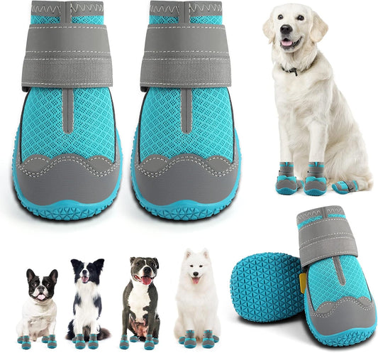 Dog Shoes for Large Dogs, Medium Dog Boots & Paw Protectors for Hardwood Floors, Outdoor Dog Booties for Hot Pavement Winter Snow Hiking, Breathable Dog Shoes with Reflective Strips Size 6