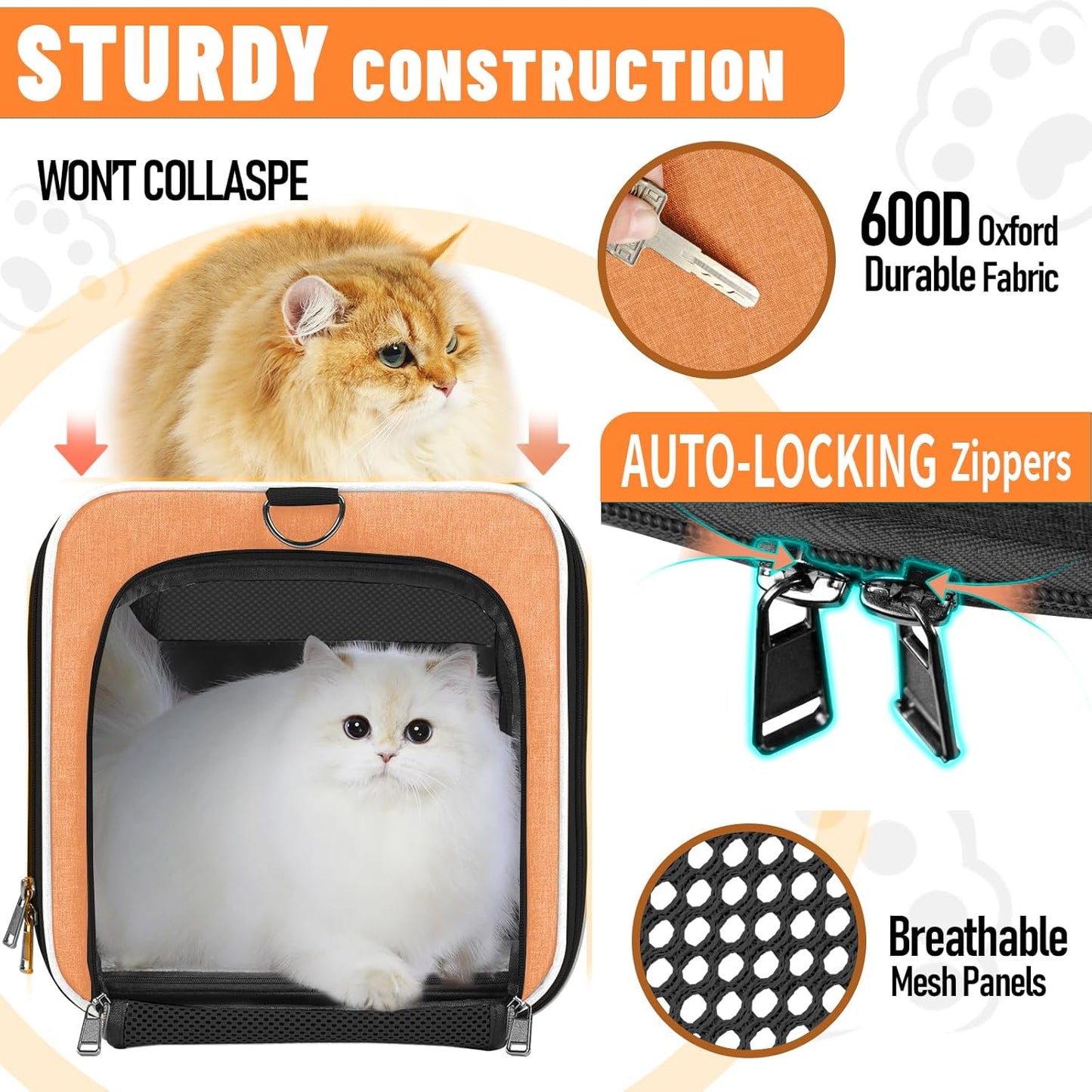 Large Cat Carry Bag, Soft Shell Shih-Tzu Pet Transport Crate, 18x12x12 Top Opening Maltese-Dog Traveling Mesh Kennel 10 Pound, Big Bunny Rabbit Carrying Case Animal Carrier Kitty Product Orange