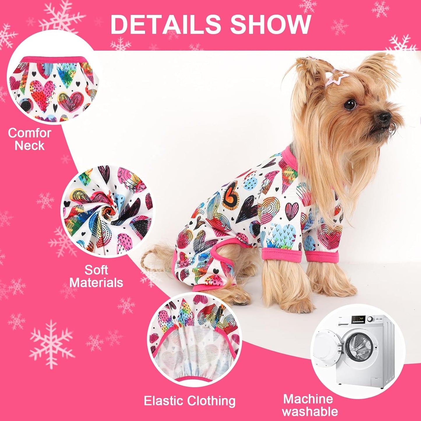 Dog Pajamas Small Sized Dogs Stretchable Summer Dog Clothes Pjs 4 Legs Girl Boy Cute Soft Puppy Outfits Doggie Cat Jammies Jumpsuit Sleeper for Pet (Love Heart, Large)