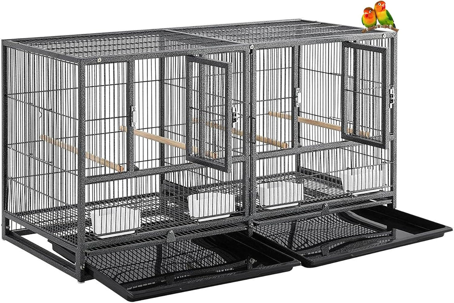 Combo Stacker Center Divided Breeder Breeding Bird Flight Double Rolling Cage for Aviaries Canaries Cockatiels Lovebirds Finches Budgies Small Parrots (BlackVein, One Stacker Without Stand)