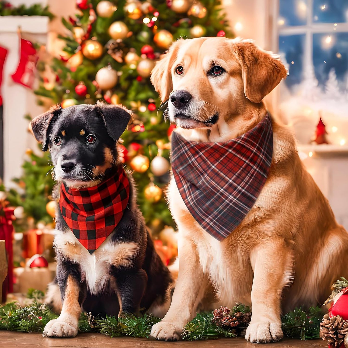 Weewooday 50 Pcs Christmas Dog Bandanas Bulk Xmas Red Buffalo Plaid Bandanas for Dogs Soft Bibs Adjustable Triangle Scarf for Small Medium Large Pets Costume (25.6 x 17.7 x 17.7 Inch)