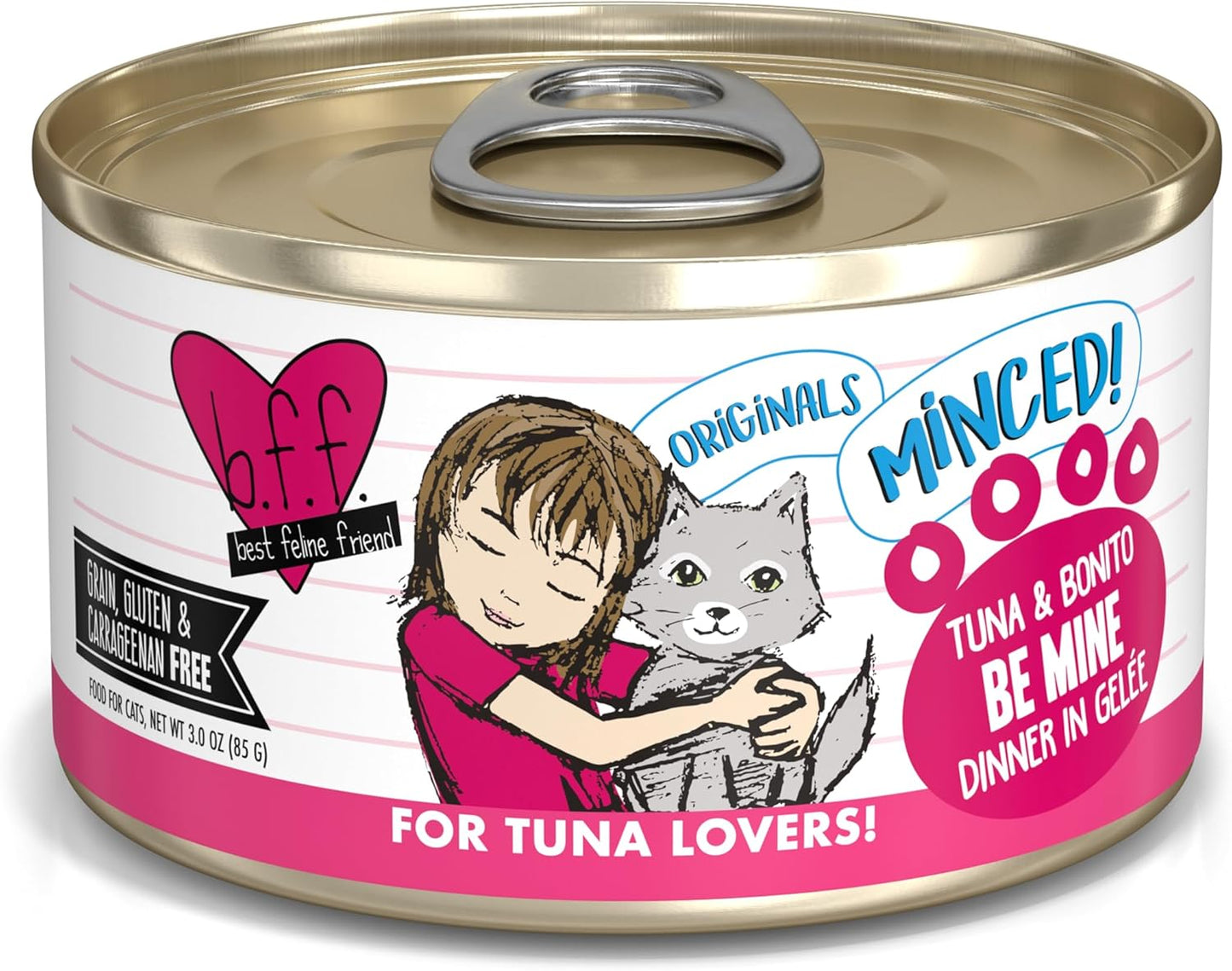 Weruva BFF Minced Natural Wet Cat Food, Tuna and Bonito Be Mine in Gelee, 3oz Can, Pack of 24