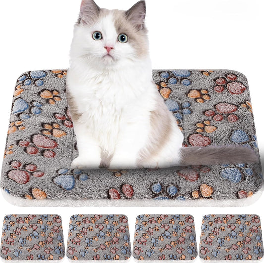 Tuanse 4 Pack Ultra Soft Dog Cat Bed Mat with Cute Prints Reversible Fleece Dog Crate Kennel Pad Cozy Washable Thickened Hamster Guinea Pig Pet Bed Mat for Small Animals(13 x 19 Inches,Gray)