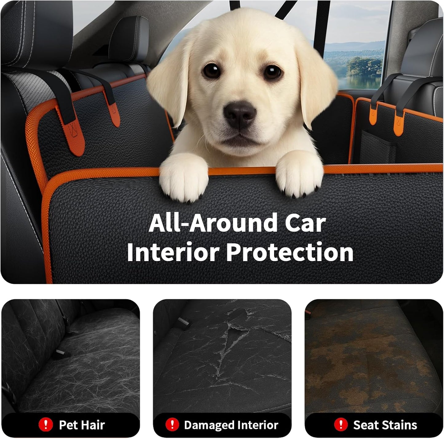 Back Seat Cover for Dogs,Upgraded PU Leather Dog Car Cover for Back Seat with Hard Bottom Holds 400lbs,Waterproof Seat Protector Dog Hammock for Car, Universal Fits SUV Small Truck