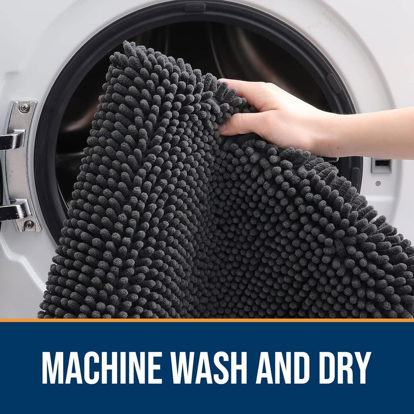 OLANLY Dog Door Mat for Muddy Paws 70x24, Absorbs Moisture and Dirt, Absorbent Non-Slip Washable Doormat, Quick Dry Chenille Mud Mat for Dogs, Entry Indoor Entryway Carpet for Inside Floor, Dark Grey