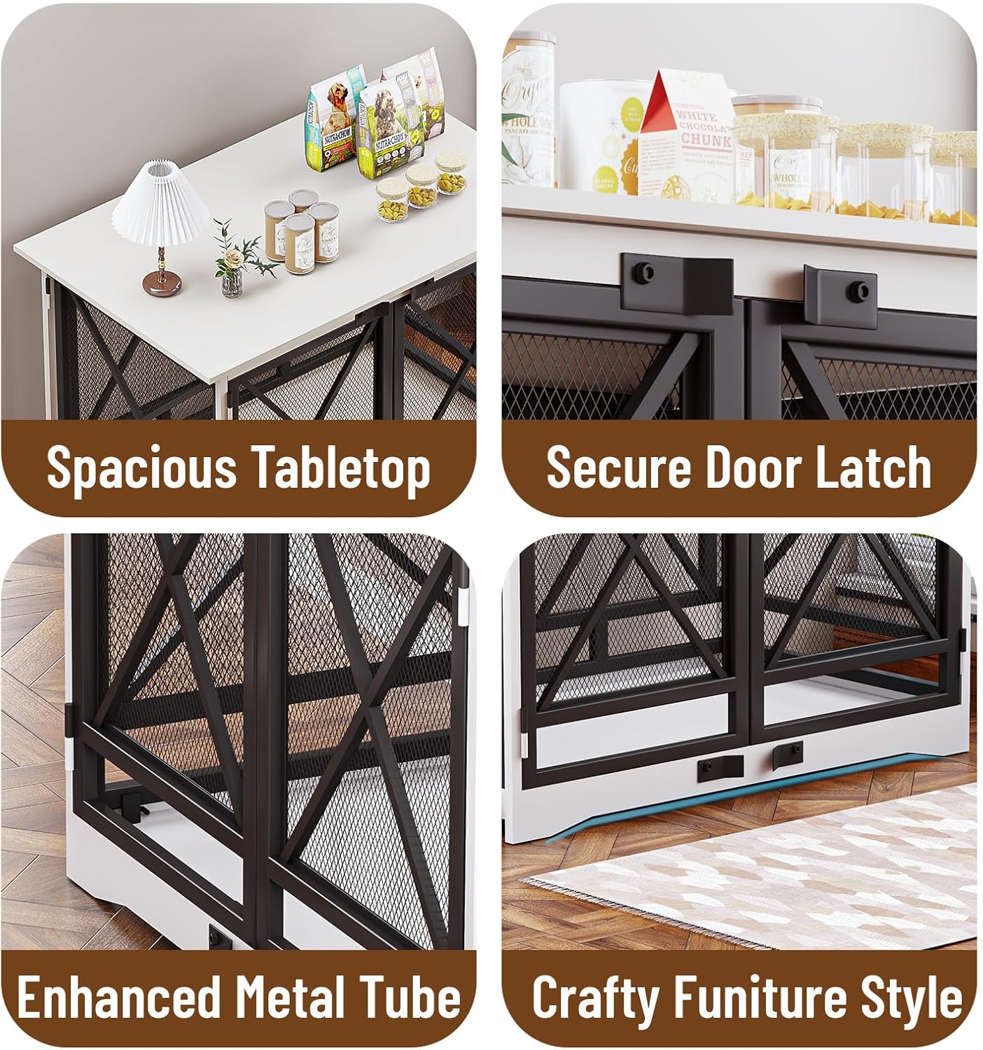 COZPAW Large Dog Crate Furniture - 48 inch Heavy Duty Dog Kennel Indoor for XLarge Breed with Double Doors, Wooden Dog Cage XL Modern Decorative End Table Pet House (White)