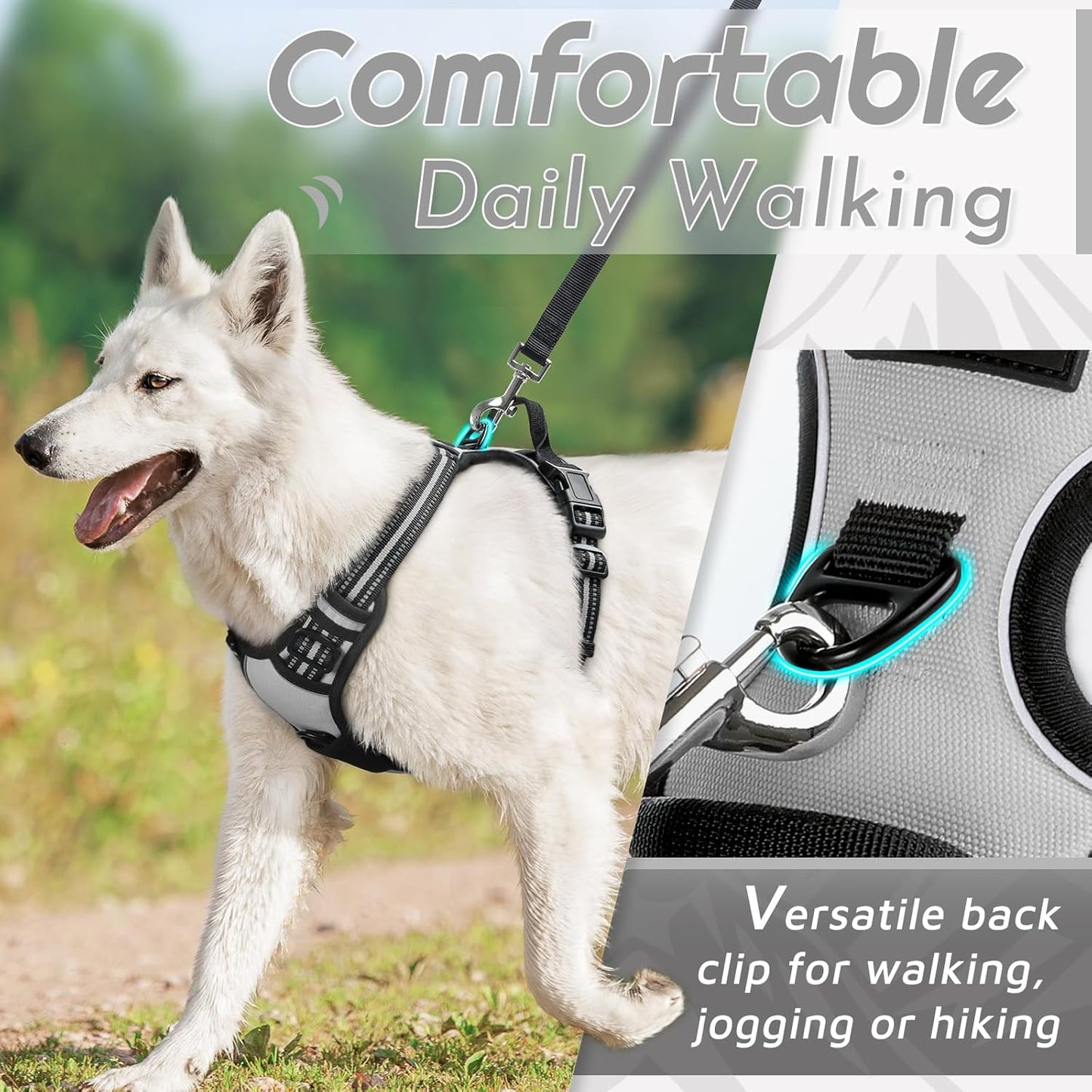 Eagloo Dog Harness Small Sized Dog, No Pull Service Vest with Reflective Strips and Control Handle, Adjustable and Comfortable for Easy Walking, No Choke Pet Harness with 2 Metal Rings, Grey, S