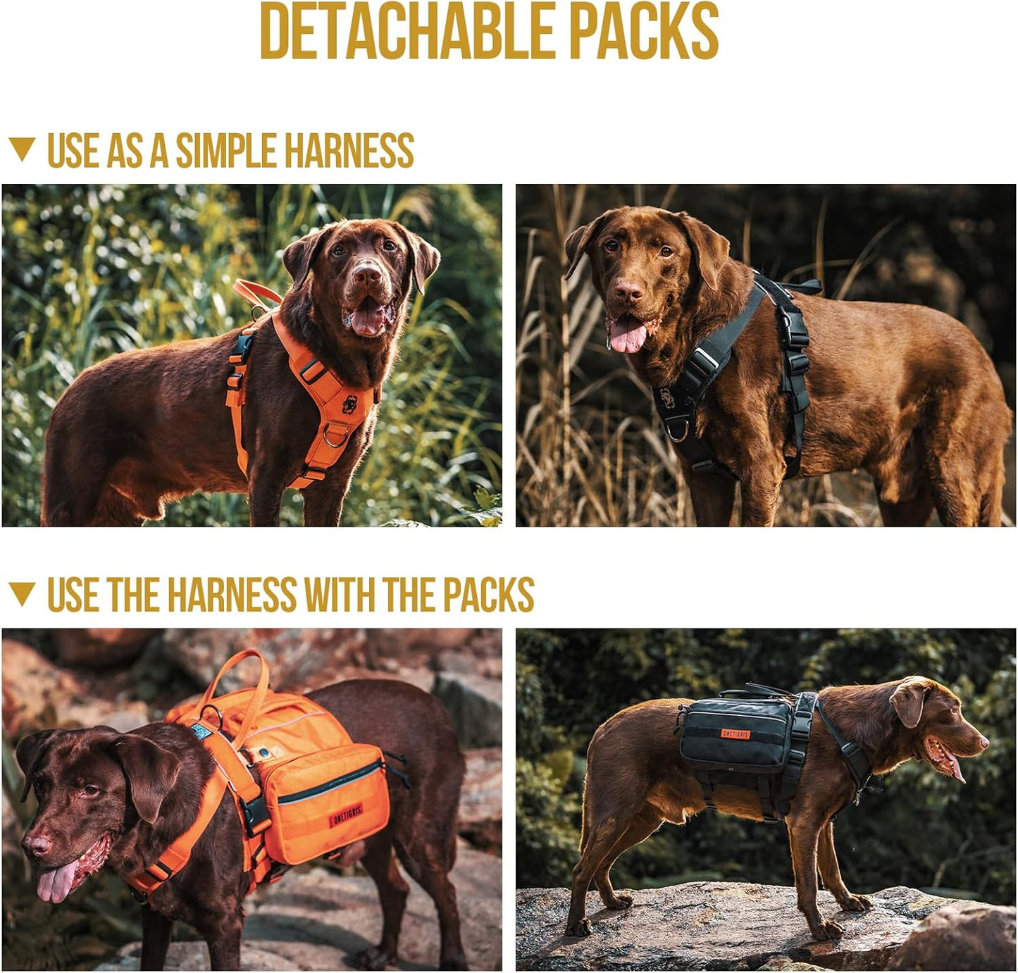 Onetigris Dyno Outdoor Harness for Dogs with Pockets, Front Range Pack, Saddle Bag Dog Hiking Vest with Handles