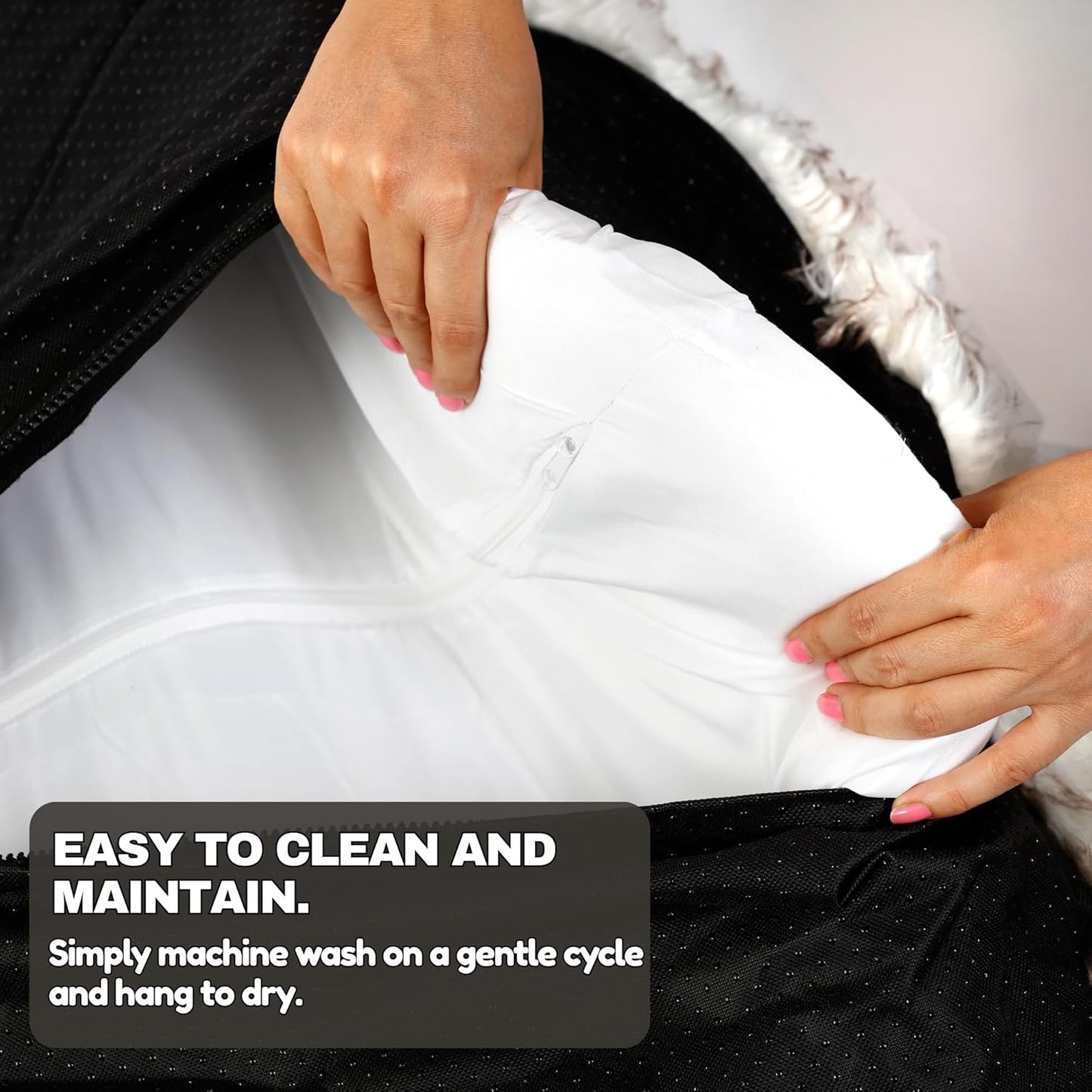 IHAPPYDOG Luxury Faux Fur Orthopedic Dog Bed, Memory Foam Dog Bed for Small, Medium, Large and XL Pets, Fluffy Pet Bed with Waterproof and Washable Cover (White w/Brown Tips, 60"x35")