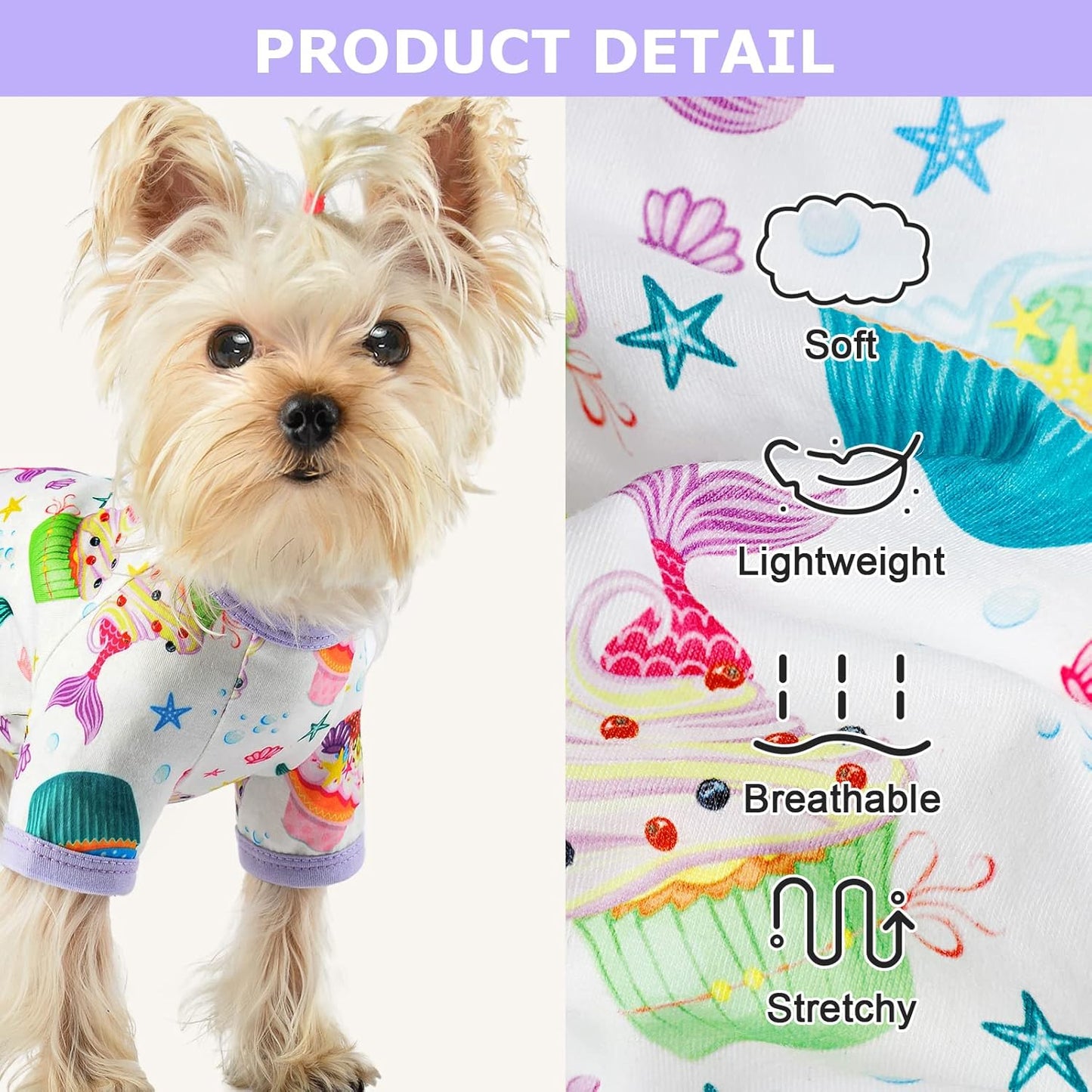 Dog Pajamas Pjs Spring Summer Dog Clothes for Small Dogs Girl - Boy - Medium Size Dogs, Soft Stretchy Puppy Clothes Doggie Onesies Cat Pet Jammies Outfit, Cake Purple