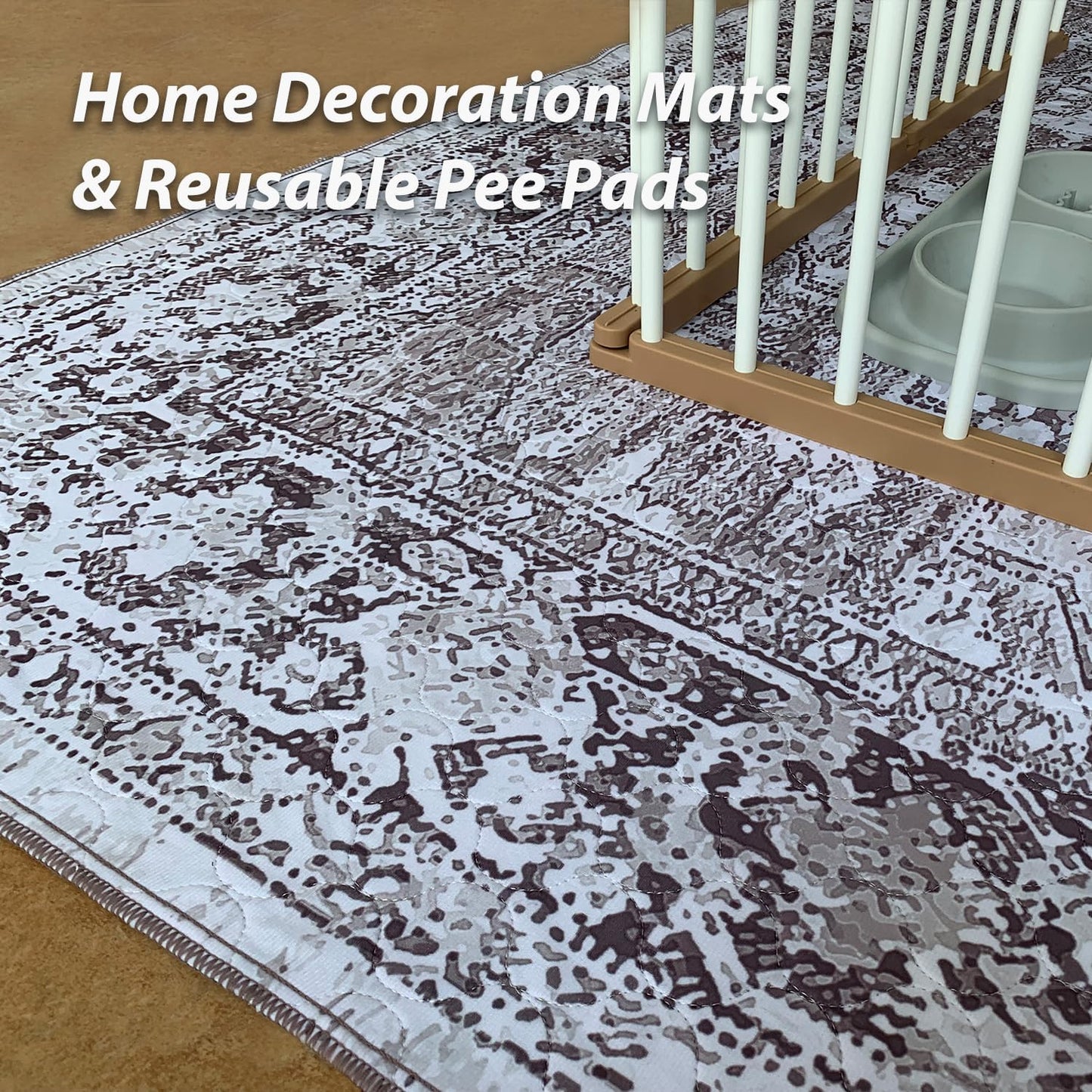 nunubaby Washable Pee Pads for Dogs, Stylish, Non-Slip and Leak-Proof Pee Pads. Reusable Potty Pads for Dogs for Crates and Floors.(Brown/Geo, 24" x48")