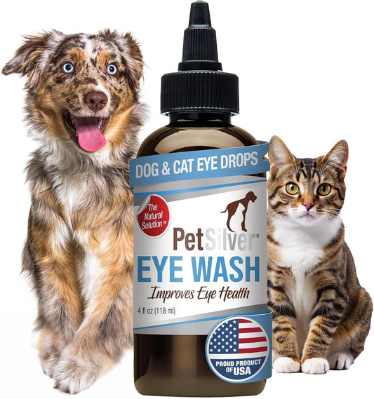 PetSilver Eye Drops for Dogs and Cats - Natural Dog Eye Wash - Relief for Inflammation & Irritation - Pet Eye Cleaner and Tear Stain Remover - Patented Silver Formula - Made in The USA - 4 fl oz