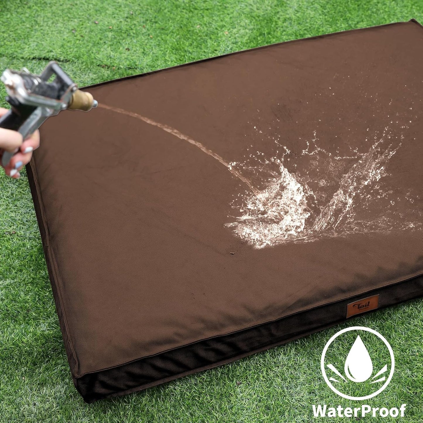 Outdoor Large Dog Bed, Waterproof Dog Bed for Large Dogs, Egg Crate Foam Pet Bed with Removable Washable Oxford Cooling Cover, Brown